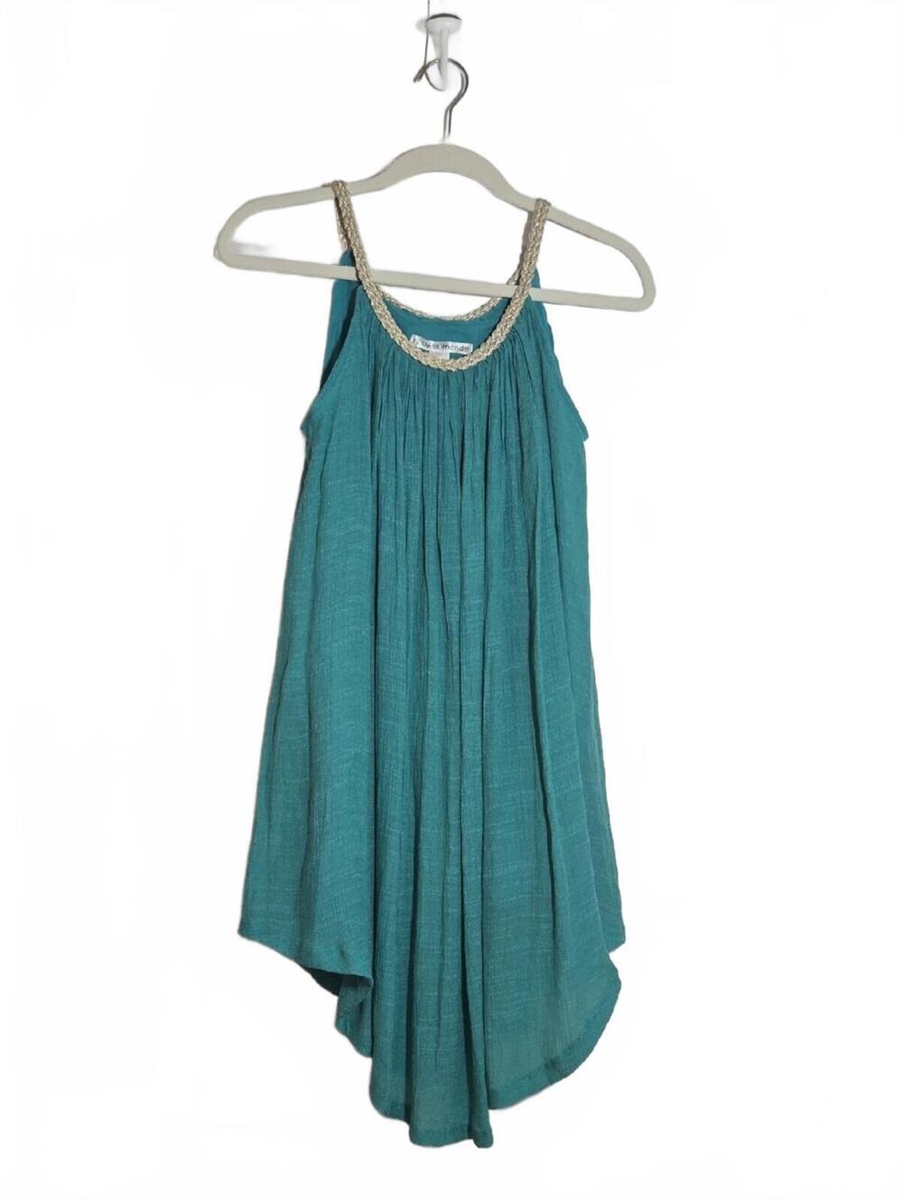 Nouveau Monde Teal Green Sleeveless Dress with Braided Rope Straps Size Small